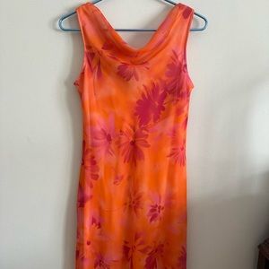 California concepts Orange and pink floral print dress